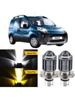Caralp Peugeot Bipper 2008-2022 Uyumlu Mercekli Far Ampulü LED Xenon Çift Renk Sarı-Beyaz Far Şimşek Etkili Csp LED Lamba Uzun Kısa 2 Adet Takım
