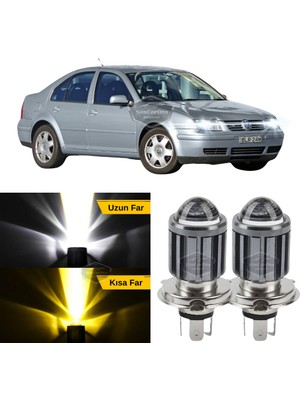 Caralp Vw Bora 1998-2006 Uyumlu Mercekli Far Ampulü LED Xenon Çift Renk Sarı-Beyaz Far Şimşek Etkili Csp LED Lamba Uzun Kısa 2 Adet Takım