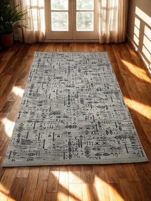 NarStore Home Iskandinav Kabartmalı Saçaklı Gri Kaymaz Taban Yıkanabilir Kesme Yolluk Halı