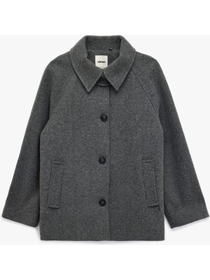 Koton Kadın Uzun Kollu Cepli Kruvaze Kısa Kaşe Kaban Polyester Karışımlı Orta Kalınlık