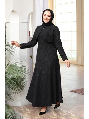 Kareli Siyah Tüvit Tesettür Elbise 62512S