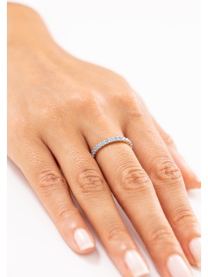 Zeyd Jewelry Işıltılı Mavi Taşlı Ince 14 Ayar Altın Yüzük