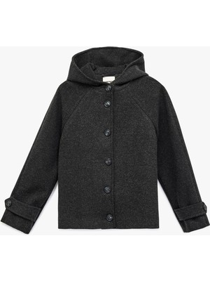 Koton Düğmeli Cepli Uzun Kollu Kısa Kapüşonlu Kaşe Mont