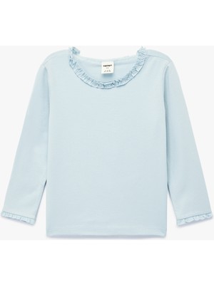 Koton Fırfırlı Uzun Kollu Bisiklet Yaka Pamuklu Basic Tişört