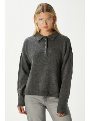 Ritnice Kadın Otto Yumuşak Dokulu Polo Yaka Antrasit Kazak