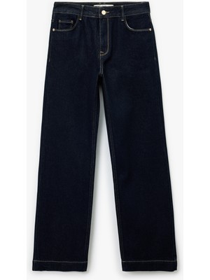 Koton Pamuklu Düz Paça Normal Bel Düğmeli Jean Pantolon - Straight Fit Jean