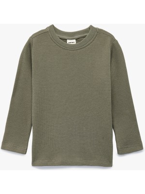 Koton Pamuklu Uzun Kollu Bisiklet Yaka Dokulu Basic Tişört