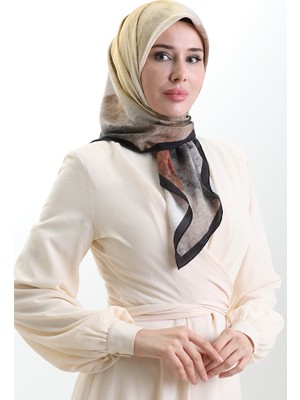 Karaca Desenli Doğal Elyaf Eşarp 82018-12 Siyah Hardal