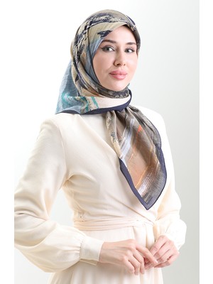 Karaca Desenli Doğal Elyaf Eşarp 82019-08 Lacivert Indigo