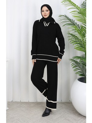 Triko Fitilli Kazak Pantolon Ikili Takım 0010-04 Siyah