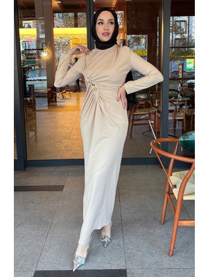 Önden Düğmeli Elbise 4620-06 Taş