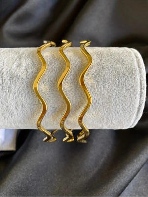 X-lady Accessories Altın Renk 3 Adet 22 Ayar Kaplama Zikzak  Ajda Bilezik Bileklik 22 Cm.  - 3288-3