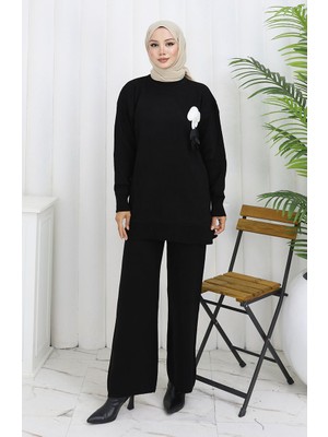 Triko Balıkçı Yaka Tunik Pantolon Ikili Takım 1015-01 Siyah