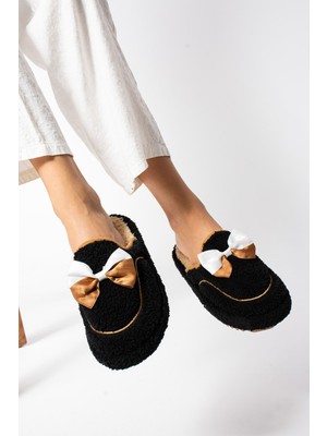 Lamedore Kadın Kurdele Detaylı Peluş Ev Terliği – Yumuşak, Sıcak, Kaymaz Tabanlı Kışlık Terlik