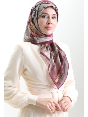 Karaca Desenli Doğal Elyaf Eşarp 82019-03 Mürdüm Toprak