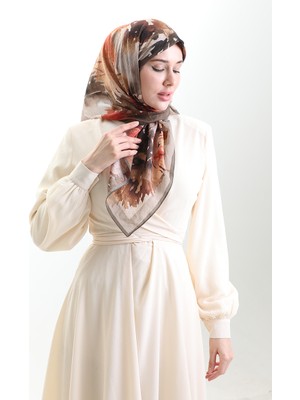 Karaca Desenli Doğal Elyaf Eşarp 82016-09 Yeşil Kahverengi