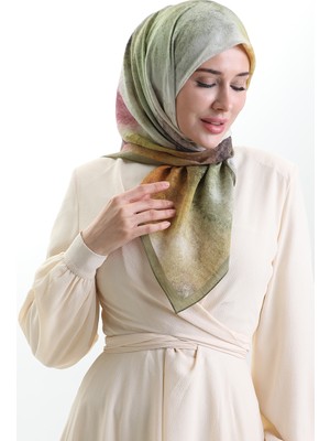 Karaca Desenli Doğal Elyaf Eşarp 82018-07 Yağ Yeşili Mürdüm