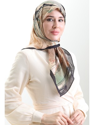 Karaca Desenli Doğal Elyaf Eşarp 82019-07 Siyah Kahverengi