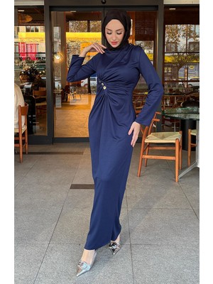 Önden Düğmeli Elbise 4620-01 Lacivert