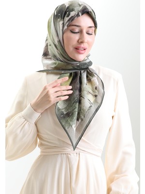 Karaca Desenli Doğal Elyaf Eşarp 82016-01 Haki Yeşil