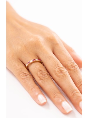 Zeyd Jewelry Ince Halat Desenli Taşlı 14 Ayar Altın Yüzük