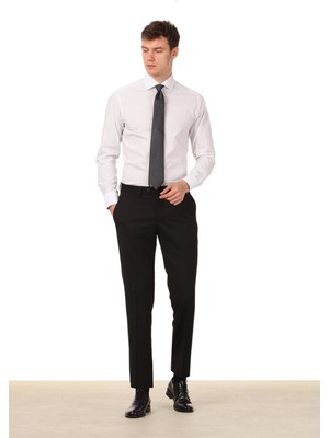 Ramsey Siyah Düz Kumaş Slim Fit Klasik %100 Yün Pantolon