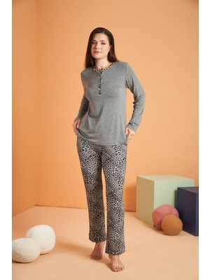 Pjs Kadın Gri Uzun Kol Pijama Takımı 28047