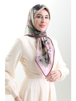 Karaca Desenli Doğal Elyaf Eşarp 82016-05 Kahverengi Pembe
