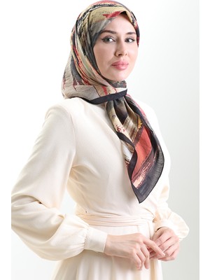 Karaca Desenli Doğal Elyaf Eşarp 82019-05 Siyah Bordo