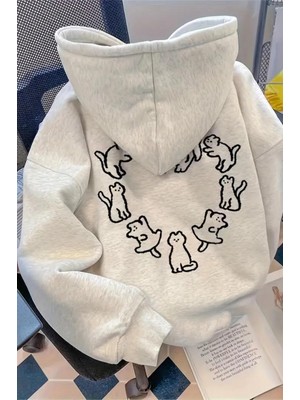 Oksit Oval Kedi Sırt Baskılı Içi Pamuklu Unisex Sweatshirt