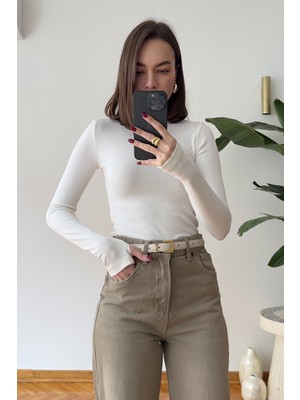 Magarde Parmak Geçmeli Uzun Kollu Body- Ekru