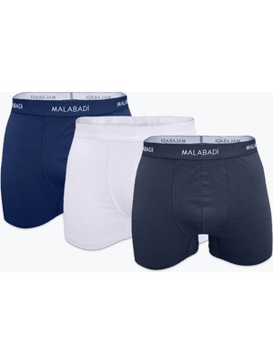 Malabadi Erkek Füme Beyaz Lacivert 3 Lü Pamuk Elastan Boxer 3M075