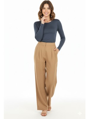 Oppland Kadın Düz Renk Uzun Kollu Dar Kesim Bedene Oturan Likralı Turlu Viskon Kumaş Badi