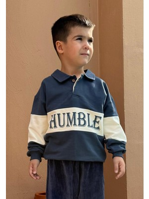 Polo Yaka Baskılı Sweatshirt 4-12 Yaş Lacivert