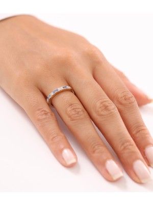 Zeyd Jewelry Parlak Beyaz ve Mavi Taşlı 14 Ayar Altın Yüzük
