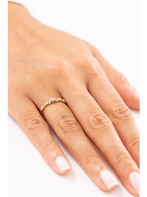Zeyd Jewelry Turkuaz Taşlı ve Taş Sıralı 14 Ayar Altın Yüzük