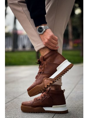 Chekich CH057 Vegan Malzemeden Üretilmiş Bağcıklı Erkek Bot Taba Düz Topuklu Rahat Kullanım