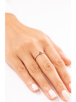 Zeyd Jewelry Mor Taşlı Minimal 14 Ayar Altın Yüzük