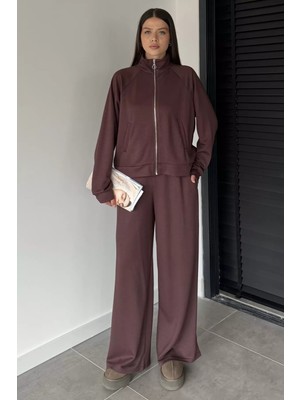 Gülseli Kadın Ön Fermuarlı Sweat Bel Lastikli Palazzo Pantolon Ikili Takım P-00018850