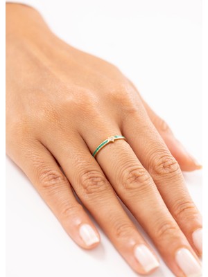 Zeyd Jewelry Yeşil Mineli Taşlı Minimal 14 Ayar Altın Yüzük
