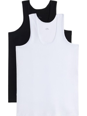 Tudors 2 Adet Compact Penye Siyah-Beyaz Erkek Atlet Pamuklu Standart Fit Normal Kesim 2'li Paket