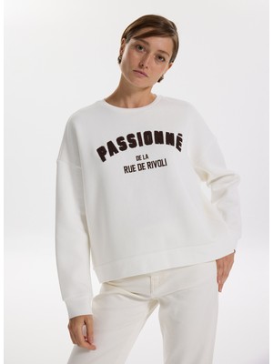 Fabrika Bisiklet Yaka Baskılı Beyaz Kadın Sweatshırt F5WL-SWT0232