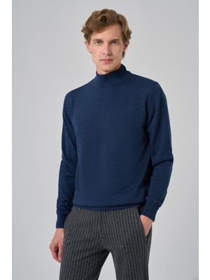 Morven Erkek Koyu Indigo Basic Yarım Balıkçı Yaka Dynamic Fit Rahat Kesim Triko