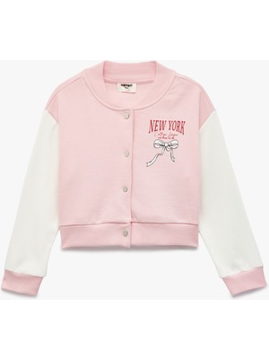 Koton Fiyonk Detaylı Uzun Kollu Bomber Ceket Kız Çocuk Pembe Desenli Günlük Kullanım İçin