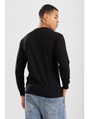 Erkek Bisiklet Yaka Uzun Kol Fanila Tişört Siyah