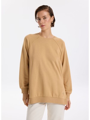 Fabrika Bisiklet Yaka Düz Camel Kadın Sweatshırt Falu-Y
