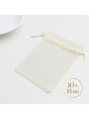 Prestij Boncuk Krem Organze Şeffaf Tül Kese 100 Adet 10 x 15 cm Kına Çerez Kuruyemiş Altın Takı Söz Bohça Hediyelik Kese