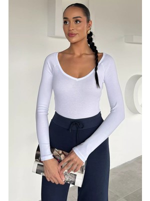 Gülseli Kadın V Yaka Uzun Kol Likralı Slim Fit Body Bluz P-00018623