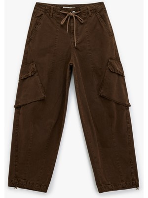 Koton Pamuklu Rahat Kalıp Stoperli Beli Bağcıklı Kargo Cepli Balon Pantolon