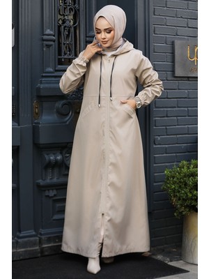 Neva Style Kapşonlu Bej Tesettür Kap 62091BEJ